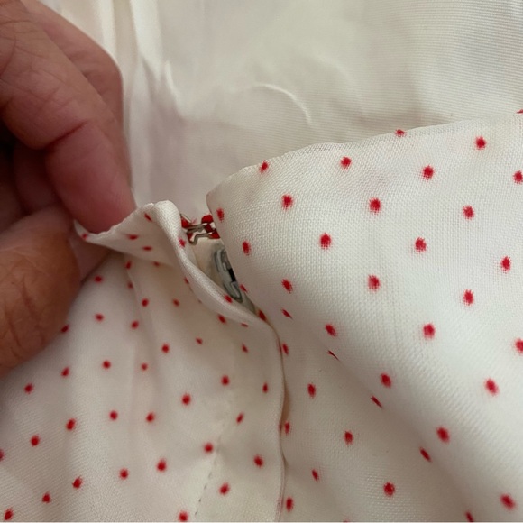 ILGWU Union Made Vintage Red Polka Dot w Eyelet Trim Ruffled Prom Dress - Picture 14 of 16